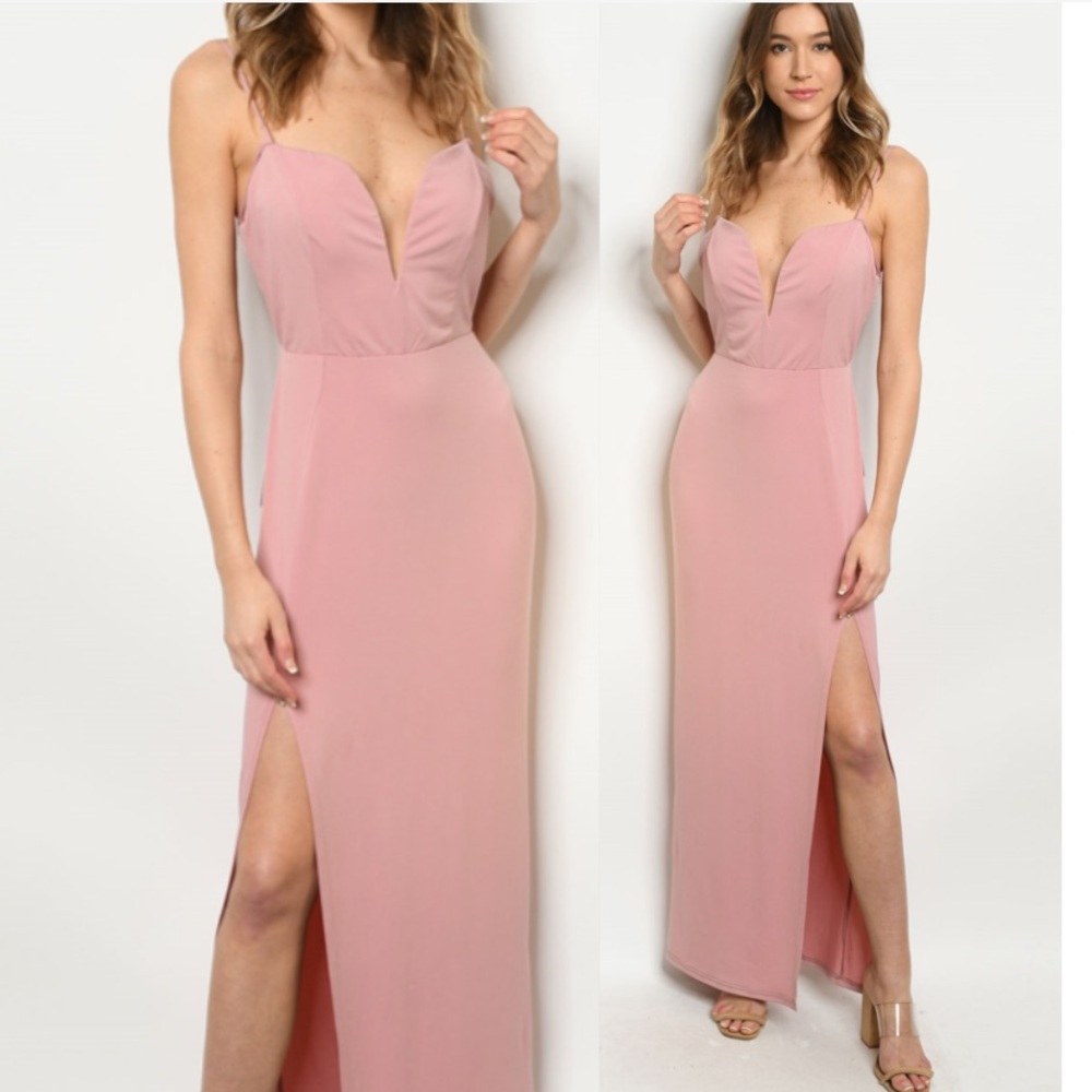 Chic Nation - Pink backless evening gown maxi